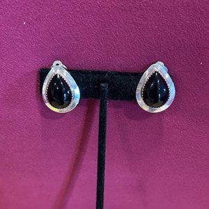 DENNA PLATERO Navajo Sterling Silver Teardrop Onyx EARRINGS